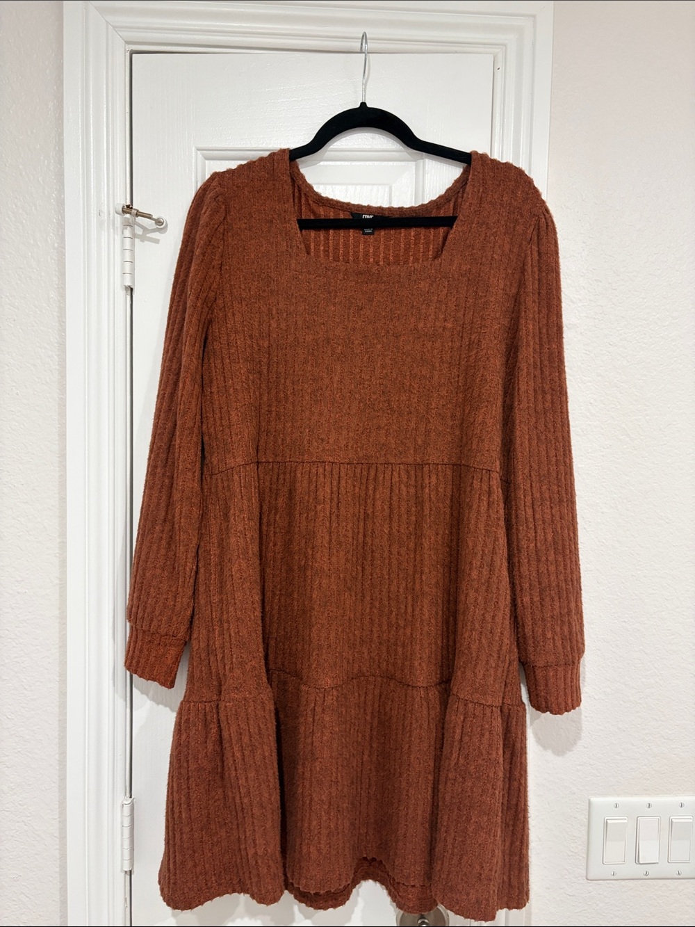 Frye Rust Brown Ribbed Long-Sleeve Knit Dress